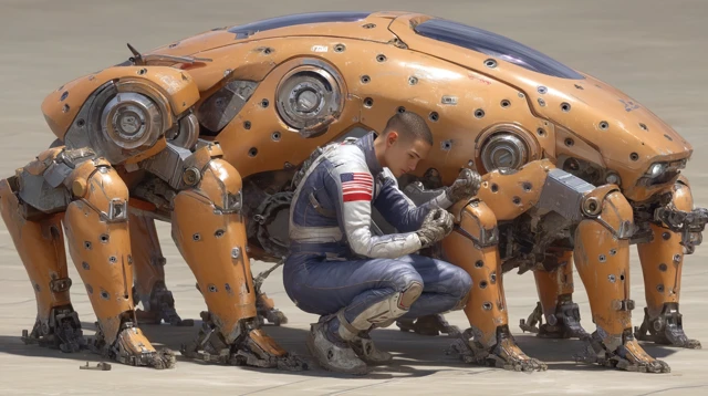 Mecha Repair Team Cinematic Concept Art 3D Render