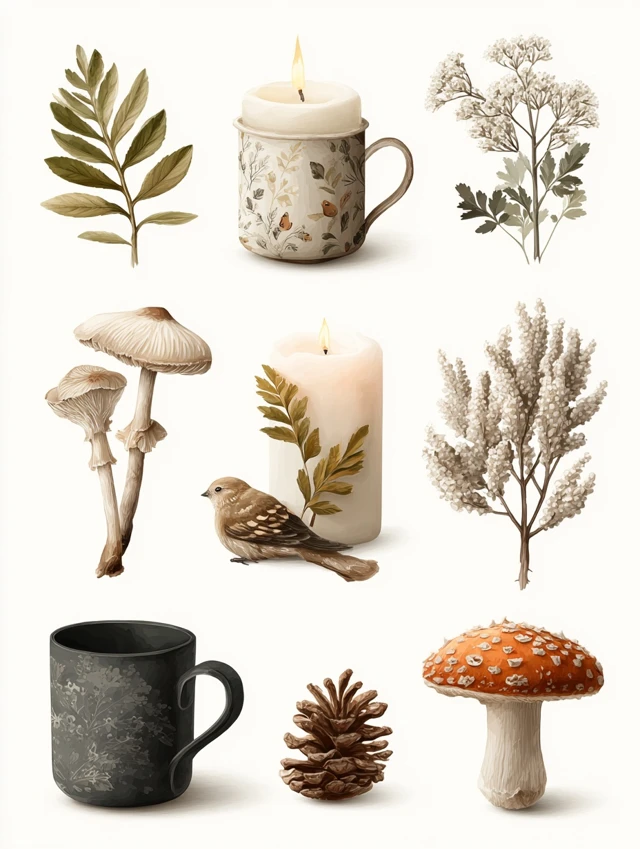 Cozy Autumn Essentials Hand Painted on White