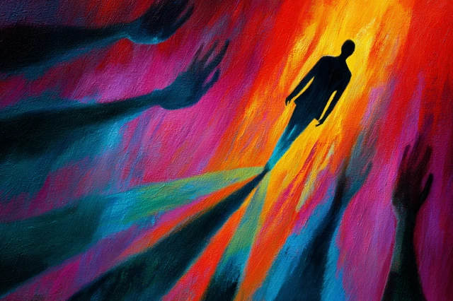 Figure Walking into Light Vibrant Art