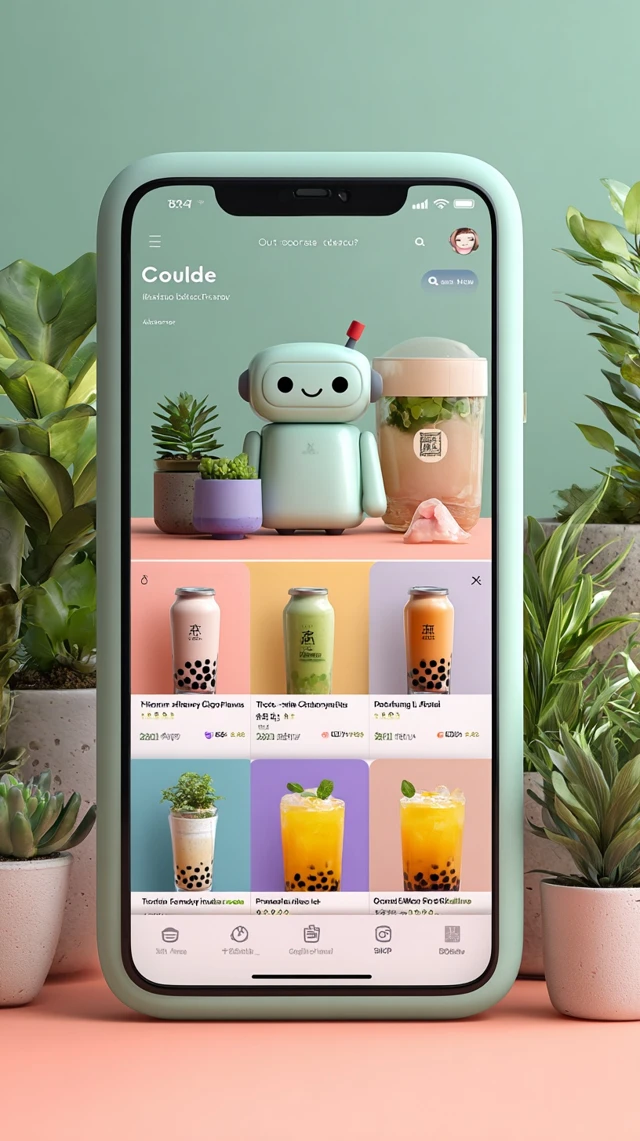Food Delivery App UI Design Bubble Tea Robot