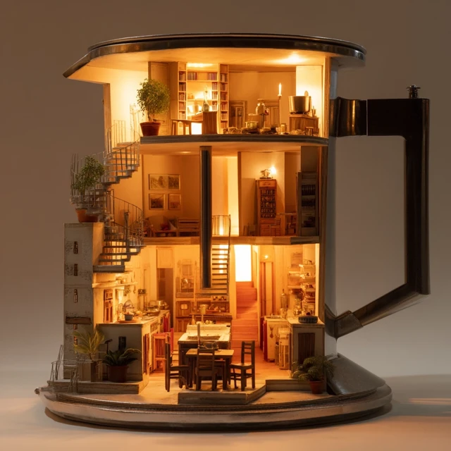 Miniature Home Interiors Inside Espresso Pot
