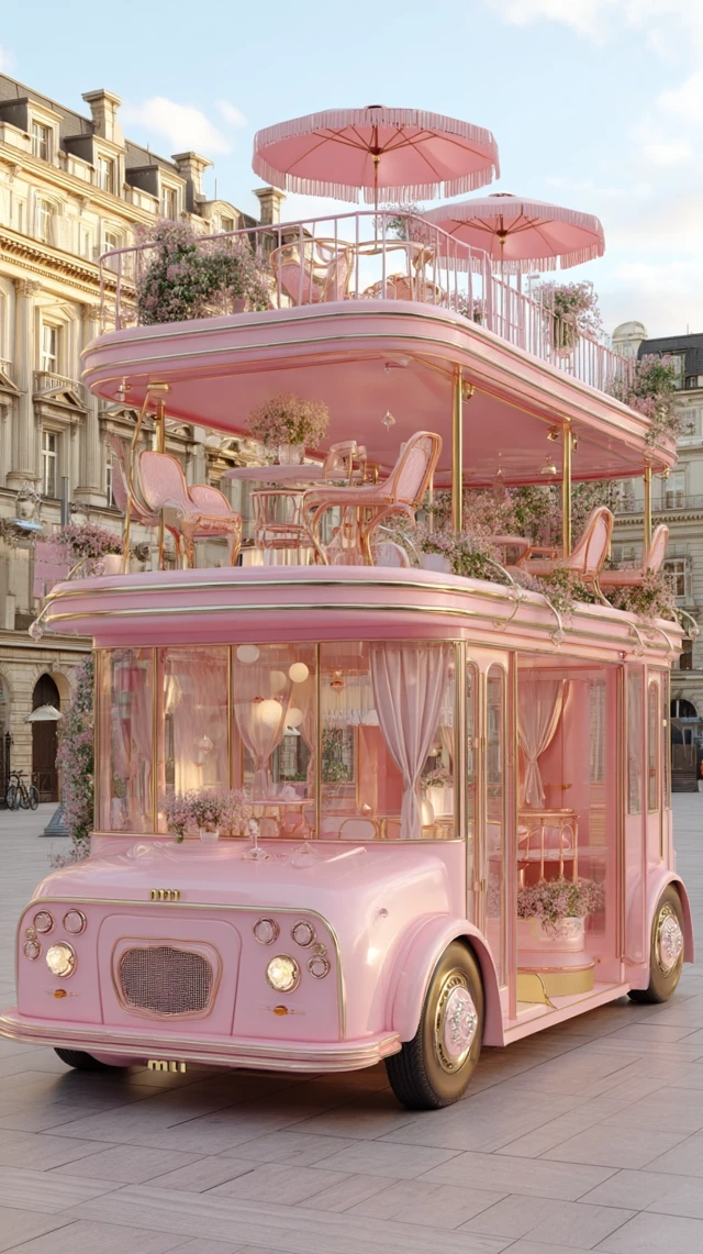 Dreamy Pink City Bus Cafe Miu Miu Style European Street