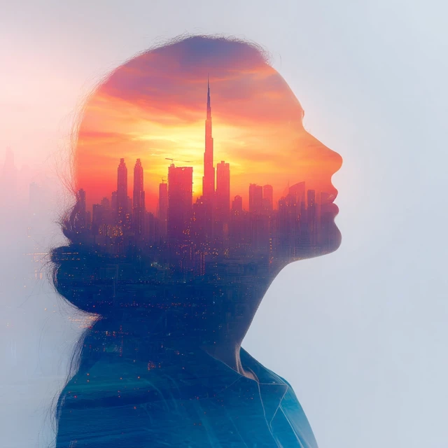 Business Woman Double Exposure Kuwait City