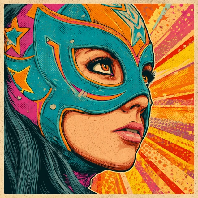 Luchador Mask Art Colorful Illustration of a Woman