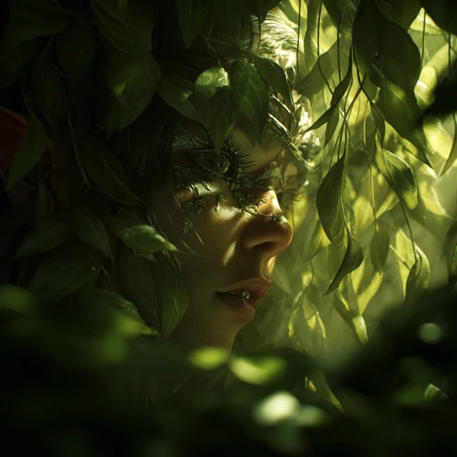 Fantasy Elf Hiding in Leaves Digital Art
