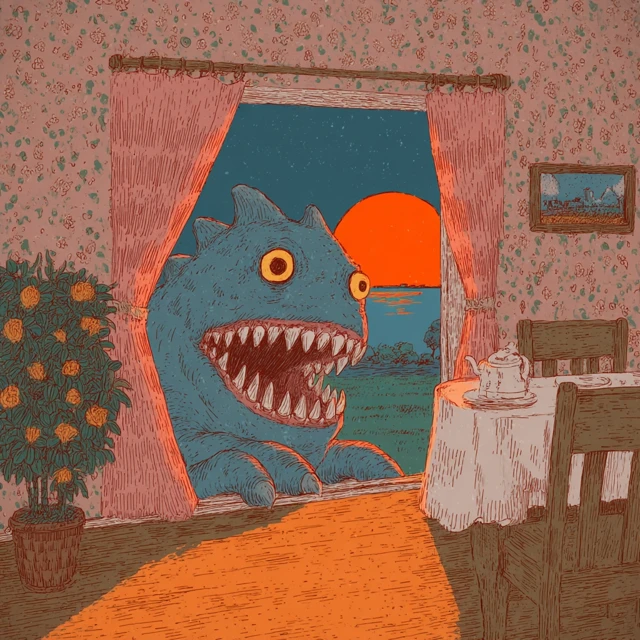 Ghoul Cat Having Coffee Scary Morning
