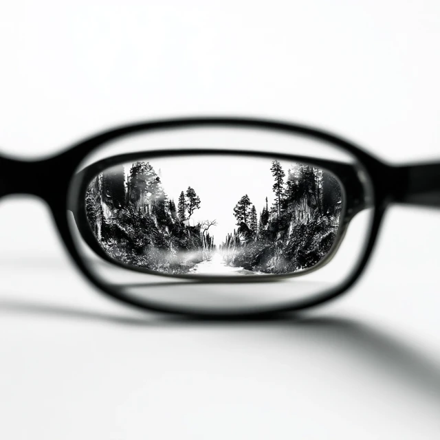 Vision Through Eyeglasses Black and White Landscape