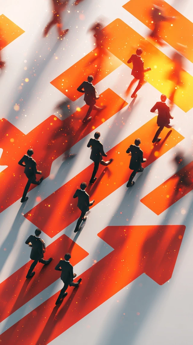 Business People Running on Arrows Illustration