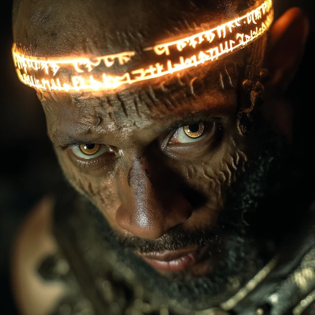 Mystical Man with Glowing Halo and Golden Eyes