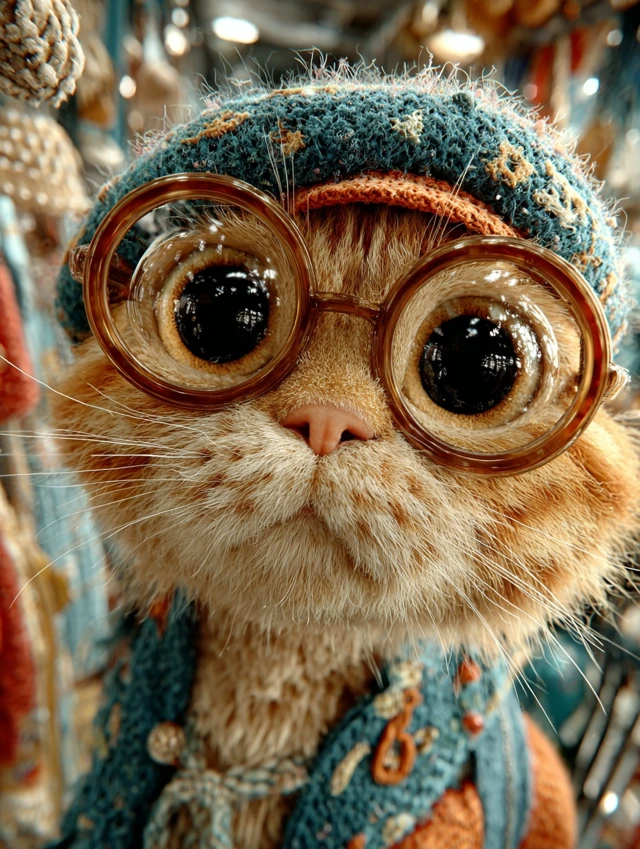 Adorable Orange Cat Wearing Glasses and Beret