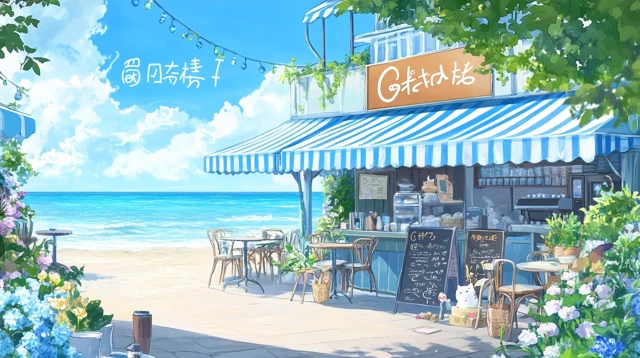 Anime Beach Cafe Beautiful Seaside Scene