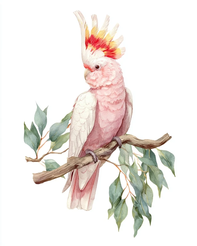 Pink Cockatoo Watercolor Painting Bird Art