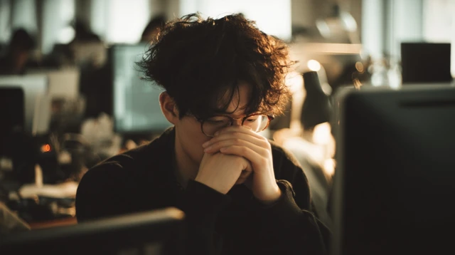 Stressed Japanese Creative Worker in Office