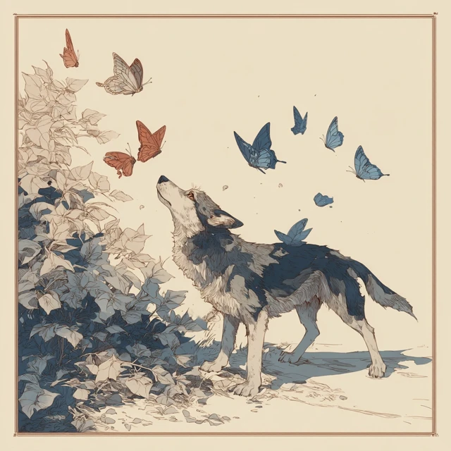 Dog Gazing at Butterflies Painting