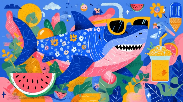 Shark on Vacation Summer Beach Design Illustration