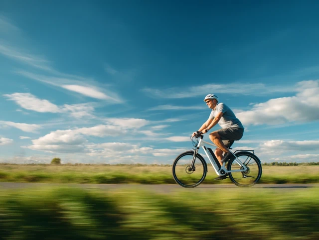 Man Riding Ebike in Spring Countryside