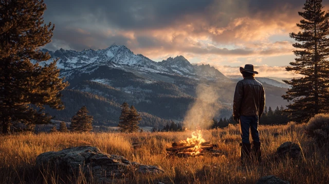 Cowboy at Campfire Wilderness Adventure