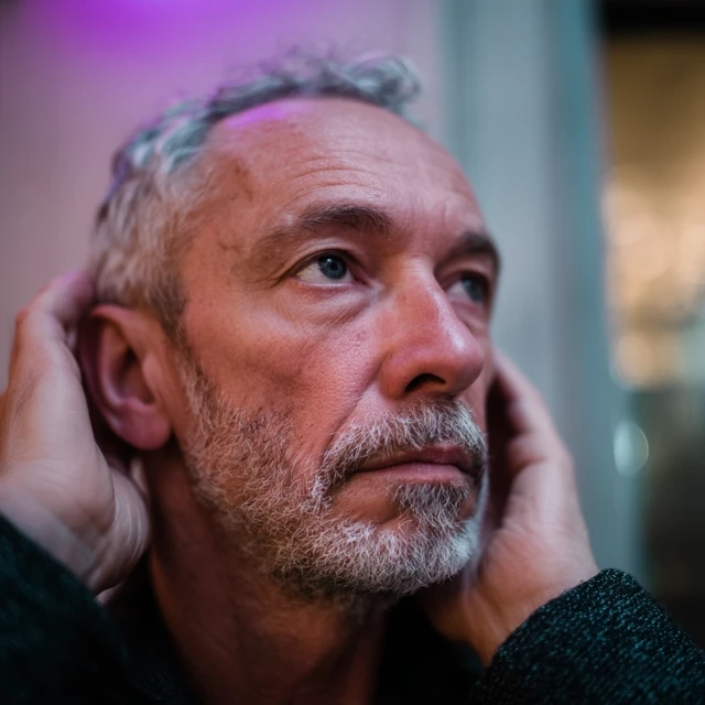Portrait of a Confused Man Looking for Sound