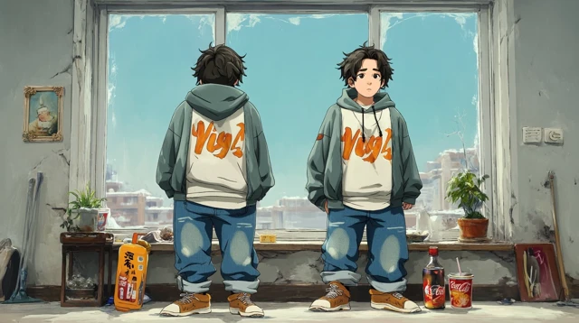 Chinese Anime Boy Looking Out Window Reflective Mood
