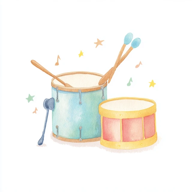 Cute Watercolor Drums Illustration for Kids
