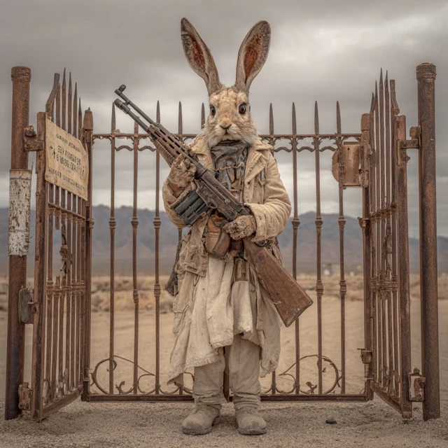 Jack Rabbit Guarding Desert Gate Armed and Ready