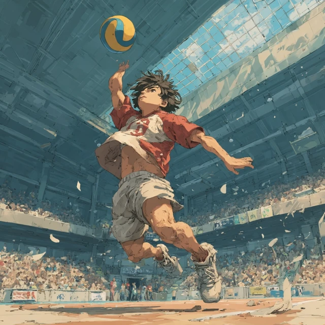 Anime Volleyball Player Dunking in the Olympics Style