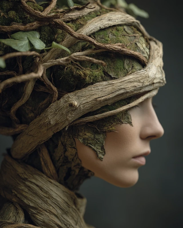 Woman with Bonsai Tree Surreal Photo Realistic Art