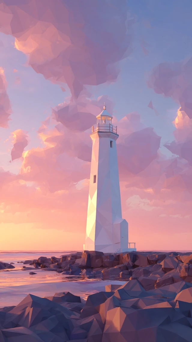 Low Poly Lighthouse on Rocky Shoreline