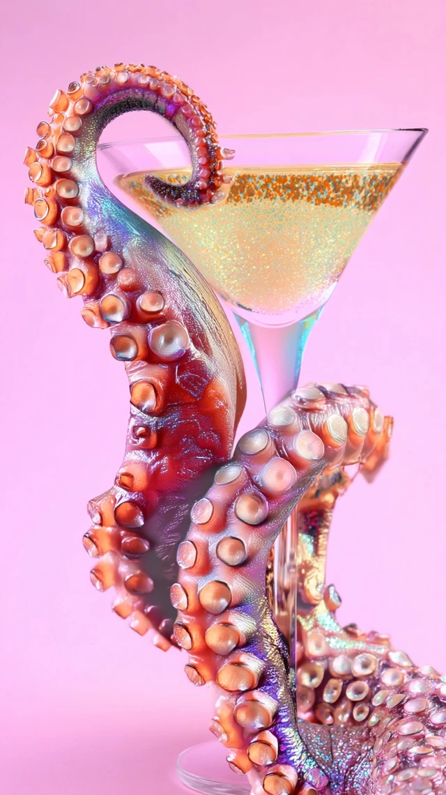 Iridescent Octopus Tentacle Martini Art