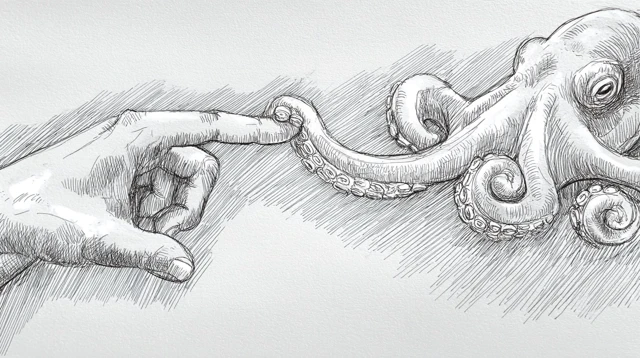 Creation of Adam Octopus Surreal Pencil Sketch