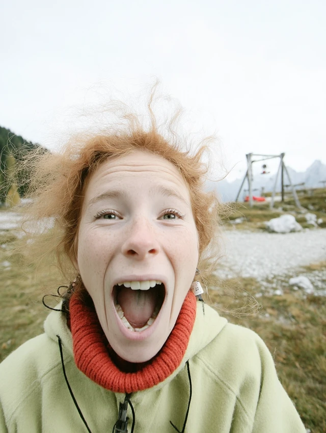 Woman Screaming in Mountains