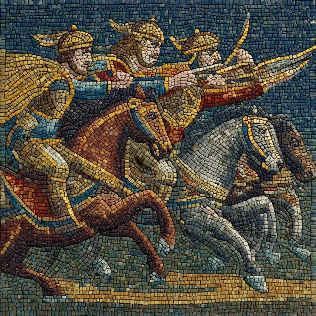 Roman Battle Scene Tiled Mosaic Art Deco