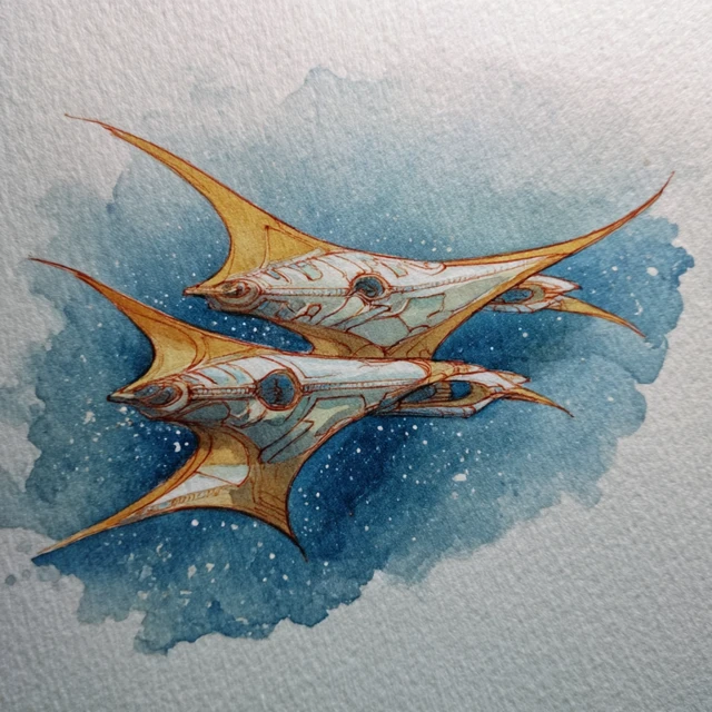 Watercolor Starship Illustration with Wing Sails