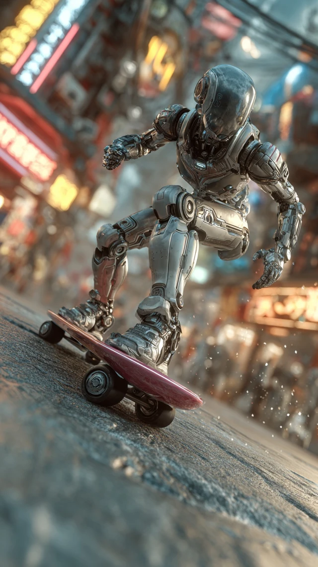 Cyberpunk Robot on Hoverboard