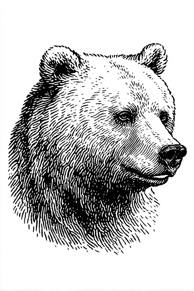 Bear Head Linocut Print Woodcut Style Art