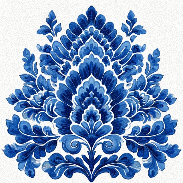 Blue and White Damask Watercolor Pattern