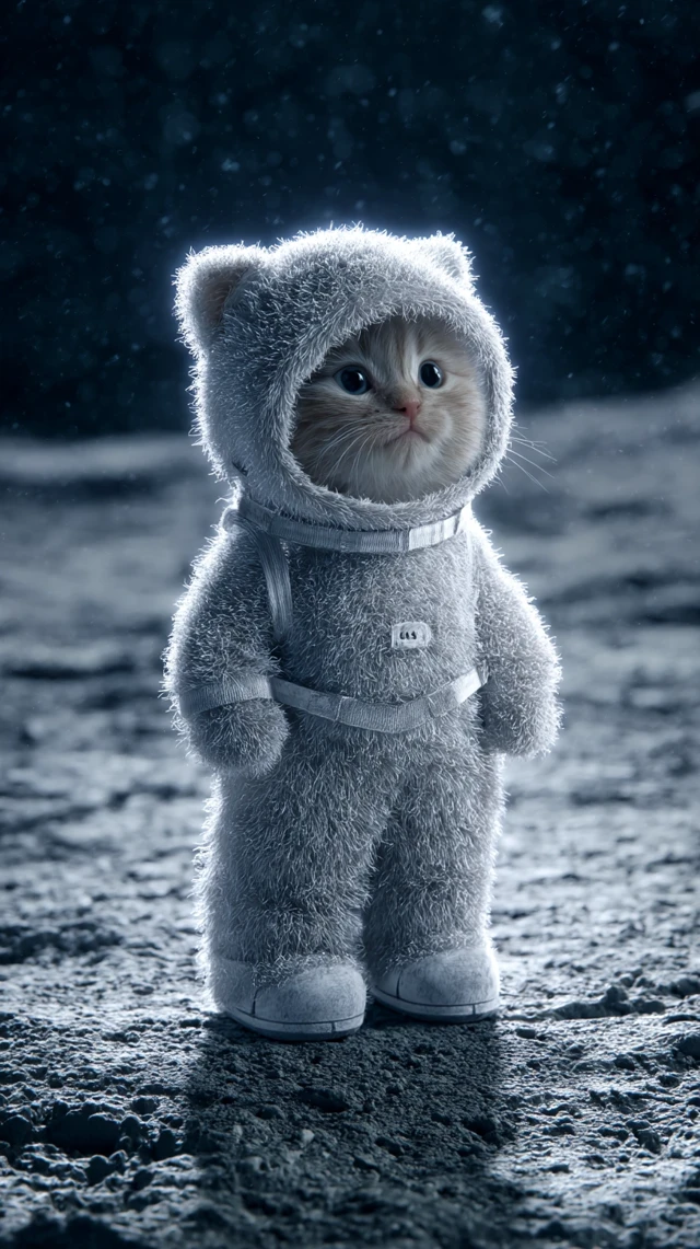 Cute Kitten Astronaut on the Moon