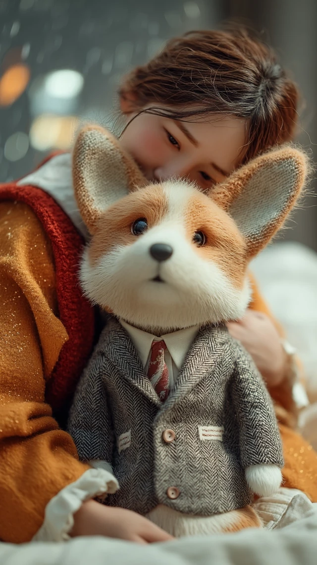 Young Lady Hugging Corgi Dog Adorable Moment