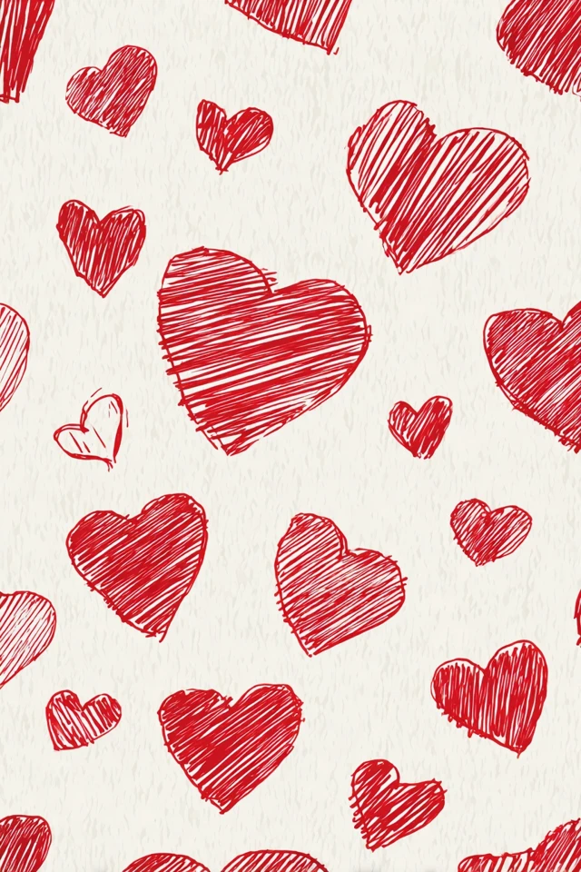 Hand Drawn Red Hearts on White Background