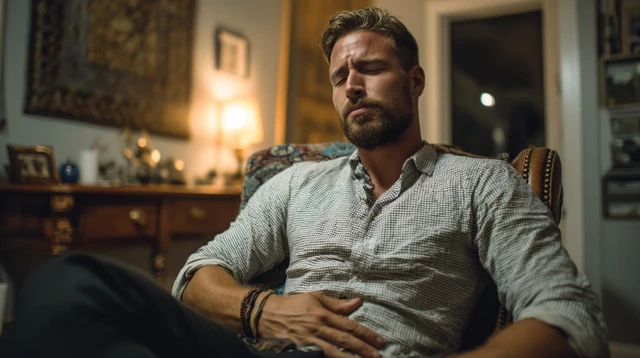 Man Meditating or In Pain Relaxation and Breathing