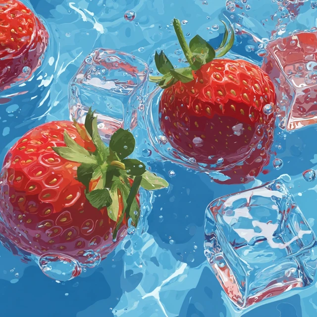 Strawberry and Ice Cubes Vector Illustration