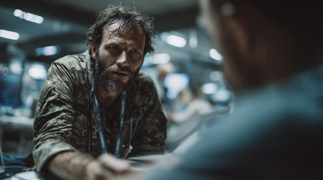Medical Professional Talks to Injured Soldier
