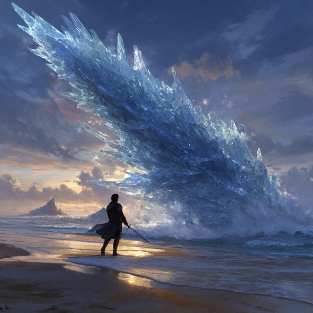Mage Casting Ice Spell at Beach Fantasy Art