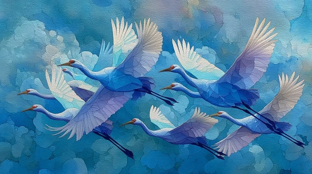 Watercolor Cranes in Sky Blue: Healing Art