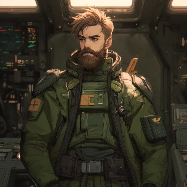 SciFi Pilot Bored In Cockpit Military Illustration