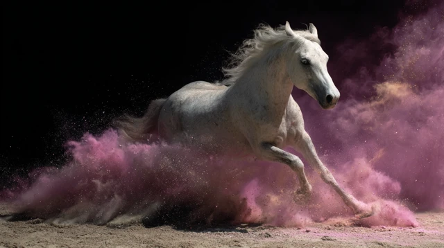 White Horse Running Through Pink Glitter Dust