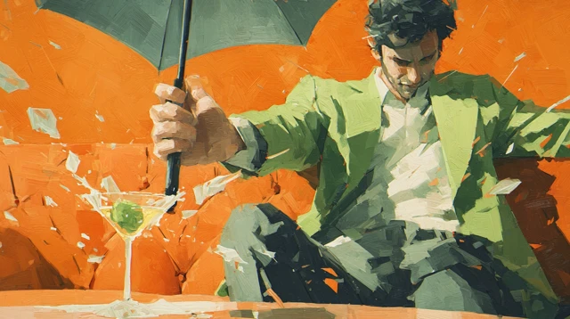 Man in Green Shirt with a Splashing Cocktail Painting