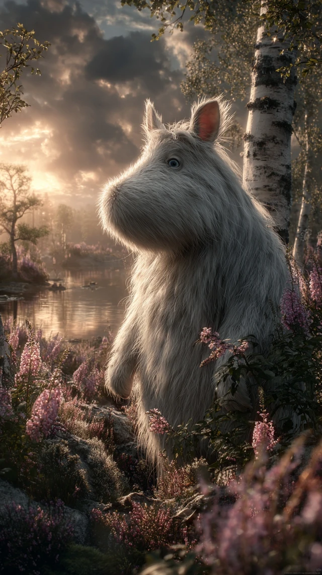 Moomin in a Nordic Meadow Hyperrealistic 4K