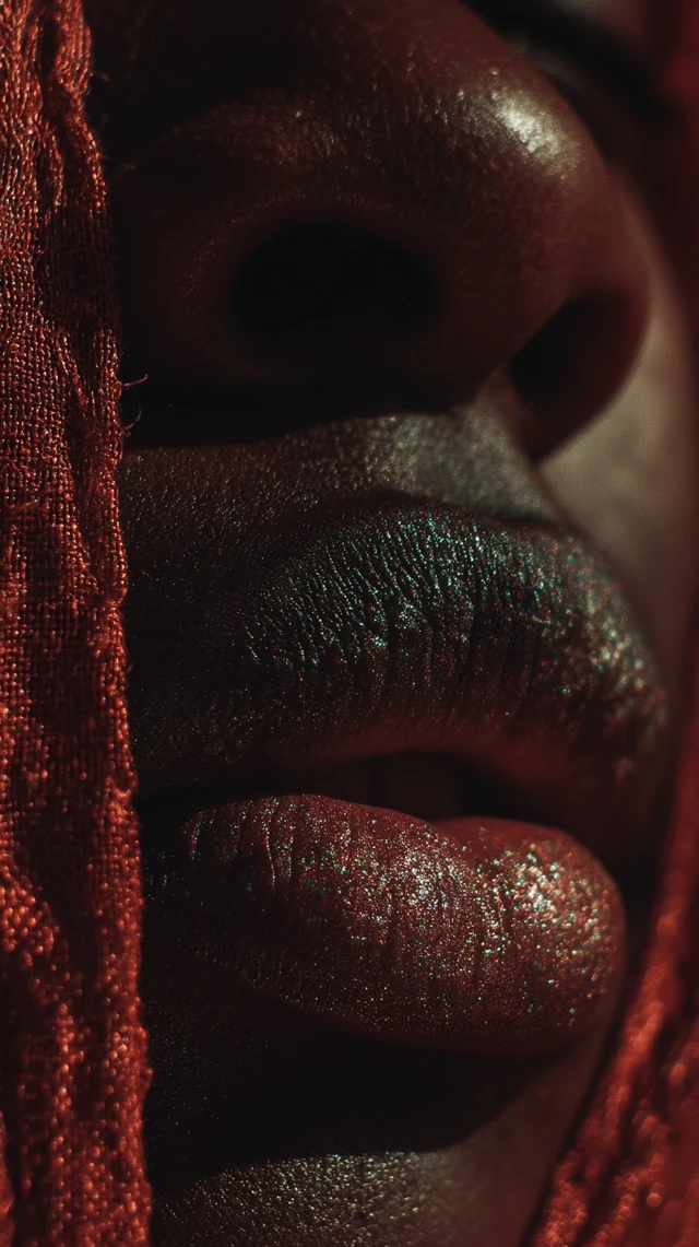 Close Up Macro Portrait of Dark Skin and Lips
