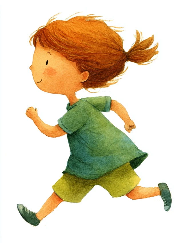 Cute Kid Running Childrens Book Illustration